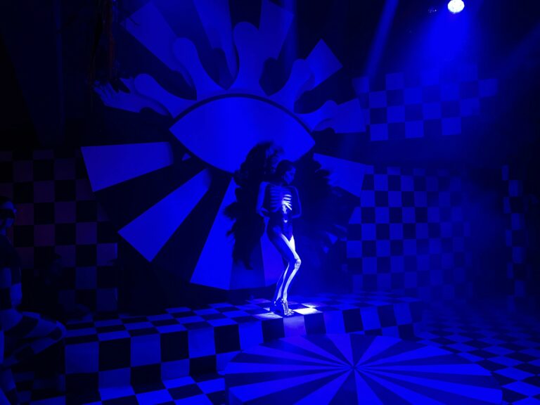 jean biche show squelette decor damier